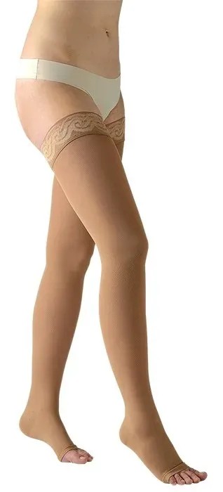 Stehenní punčochy Avicenum PHLEBO 360 COTTON—Velikost 1+, barva natura, s krajkou, délka normal, bez špice