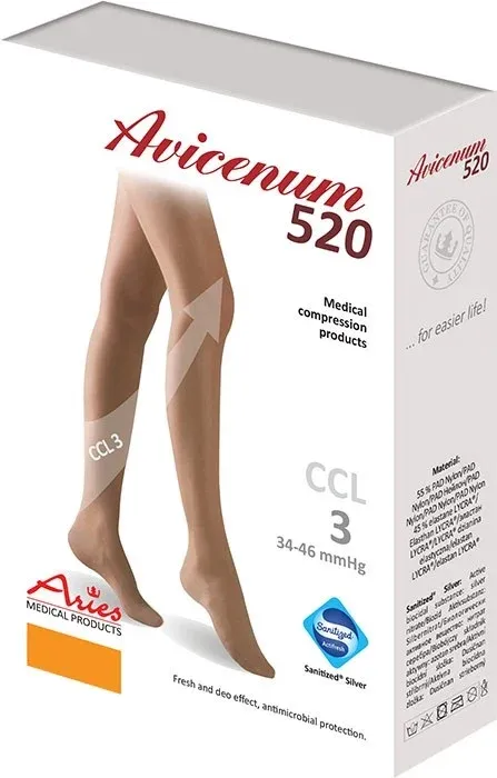 Stehenní punčochy Avicenum PHLEBO 520 III.KT—Velikost 2+, barva natura, s lemem, délka normal, se špicí