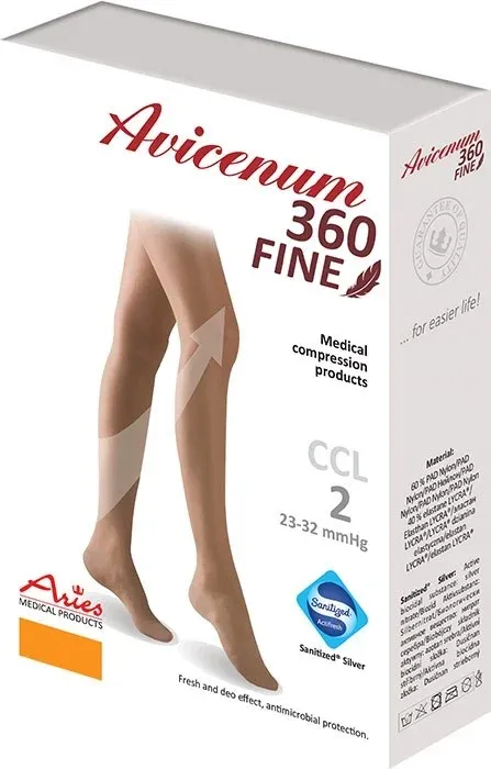 Stehenní punčochy Avicenum PHLEBO 360 FINE II.KT—Velikost 4, barva natura, s krajkou, délka normal, bez špice