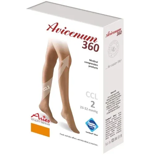 Stehenní punčochy Avicenum PHLEBO 360 II.KT—Velikost 3+, barva černá, s krajkou, délka dlouhá, bez špice