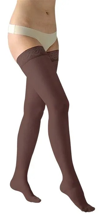 Stehenní punčochy Avicenum PHLEBO 140—Velikost 2, barva čokoláda, s krajkou, délka normal, se špicí