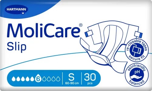 MoliCare Slip 6 kapek S—Zalepovací kalhotky, boky 60-90 cm, savost 1437ml, 30ks
