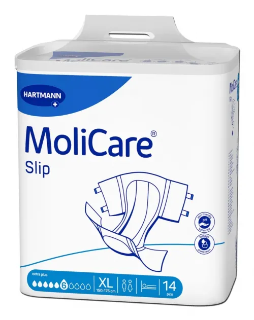 MoliCare Slip 6 kapek XL—Zalepovací kahlotky, boky 150-175 cm, savost 2532ml, 14ks