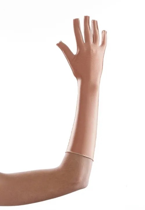 Rukavice kompresivní standardní Cicatrex Skin 3448—Velikost 8, délka krátká, barva karamelová, zavřené prsty