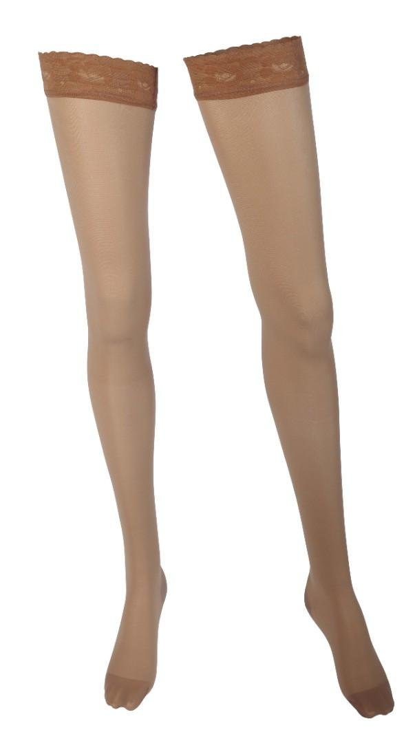 Stehenní pončochy DEONA SUPER II.K.T.—Se samodržící krajkou, velikost 4, barva tělová, se špicí
