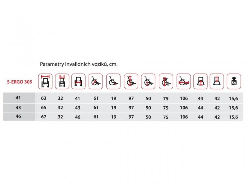 Odlehčený mechanický vozík ERGO 305—Šířka sedačky 43cm