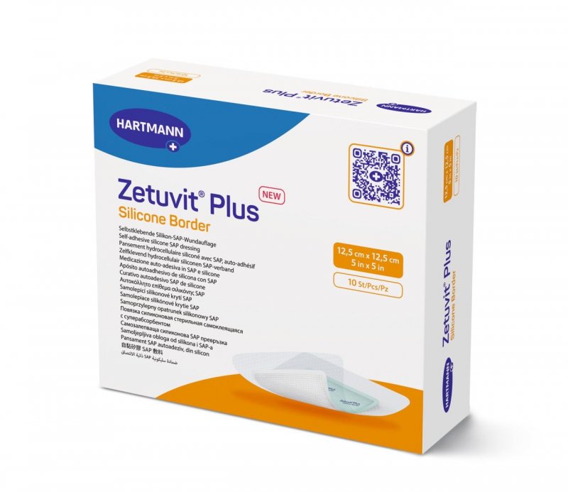 Hydropolymerové krytí Zetuvit Plus Silicone Border—12,5x12,5 cm, 10ks