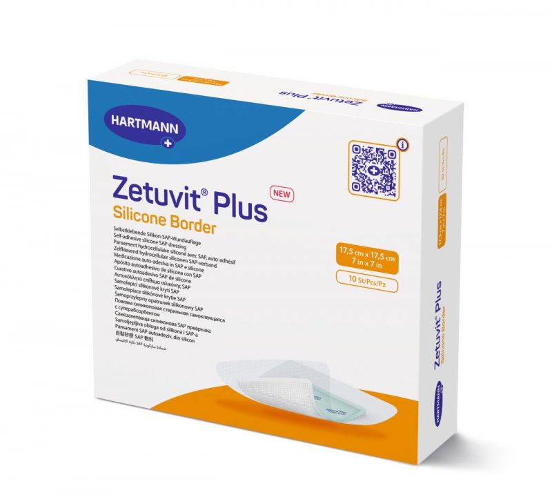 Hydropolymerové krytí Zetuvit Plus Silicone Border—17,5x17,5 cm (vel. polštářku 12,1 × 12,1 cm), 10 ks