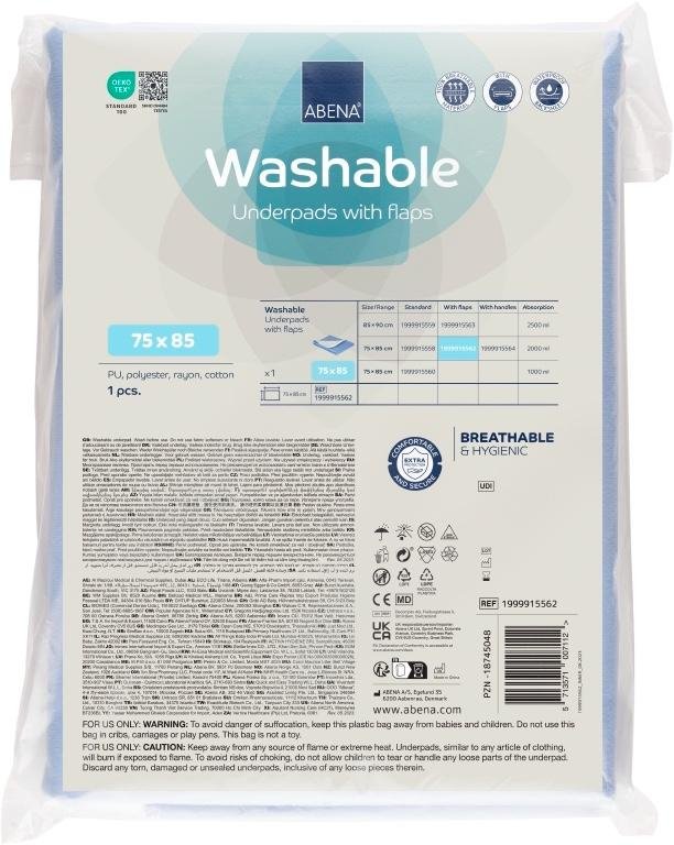 Abena Abri Soft Pratelná podložka se záložkami—Rozměr 75x85cm, savost 2000ml, 1ks