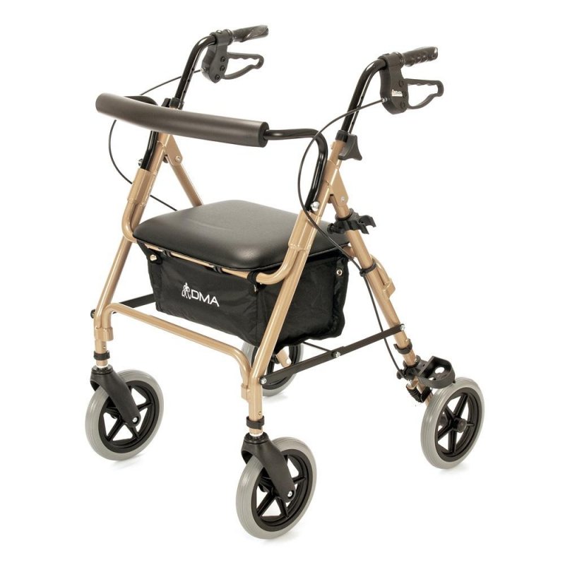 Čtyřkolové chodítko odlehčené 103 - šampaň—Skládací rám se sedátkem, nastavitelná výška, brzdy