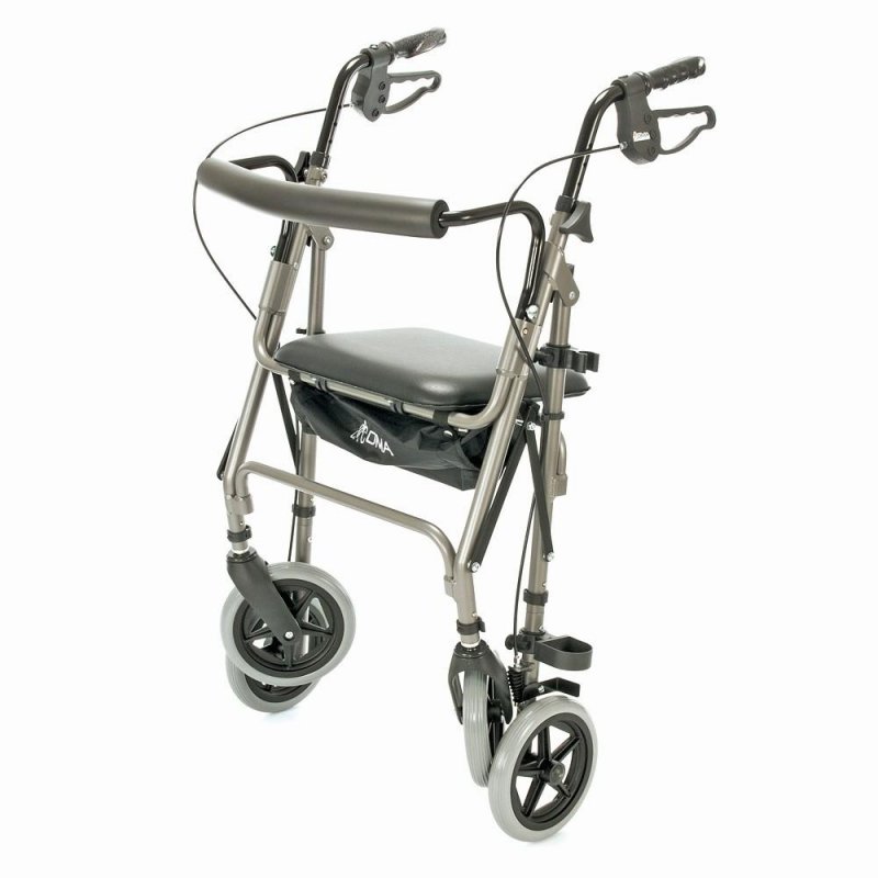 Čtyřkolové chodítko odlehčené 103 - šampaň—Skládací rám se sedátkem, nastavitelná výška, brzdy