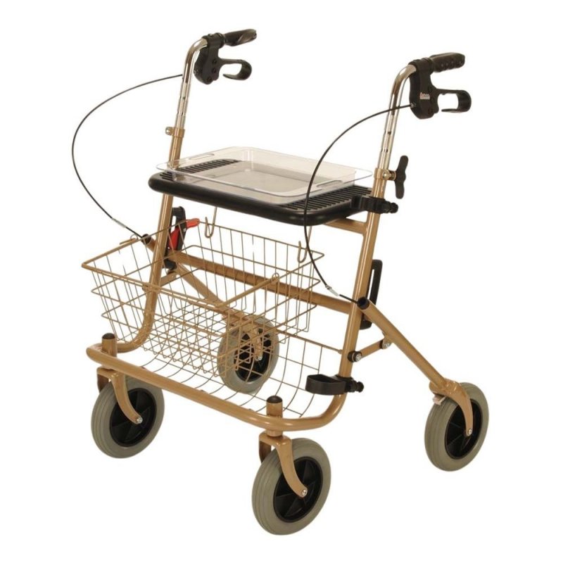 Čtyřkolové chodítko 100 -šampaň—Skládací rám se sedátkem, nastavitelná výška, brzdy