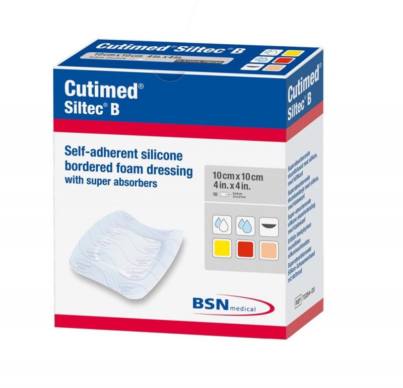 Pěnové krytí CUTIMED SILTEC B—12,5 cm x 12,5 cm(8,2 x 8,2 cm), 10ks