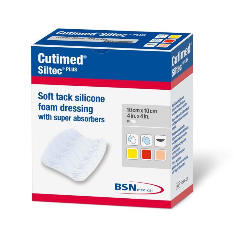 Pěnové krytí CUTIMED SILTEC PLUS—10 cm x 10 cm, 10ks