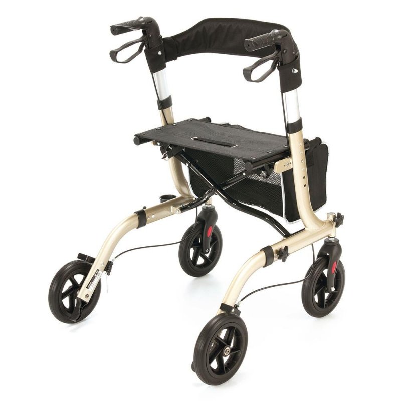 Čtyřkolové chodítko odlehčené 101 champagne ÚZKÉ—Skládací rám se sedátkem, nastavitelná výška, brzdy