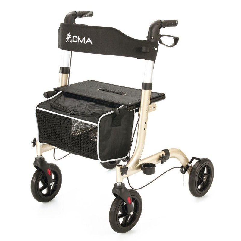 Čtyřkolové chodítko odlehčené 101 champagne ÚZKÉ—Skládací rám se sedátkem, nastavitelná výška, brzdy