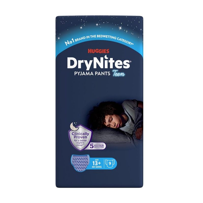 Huggies DryNites pro chlapce 13+ let, 48-60 kg—Natahovací kalhotky 9 ks