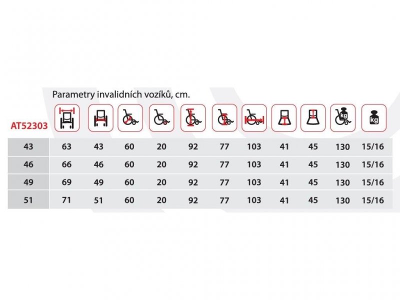 Základní mechanický vozík AT52303—Šířka sedačky 46cm