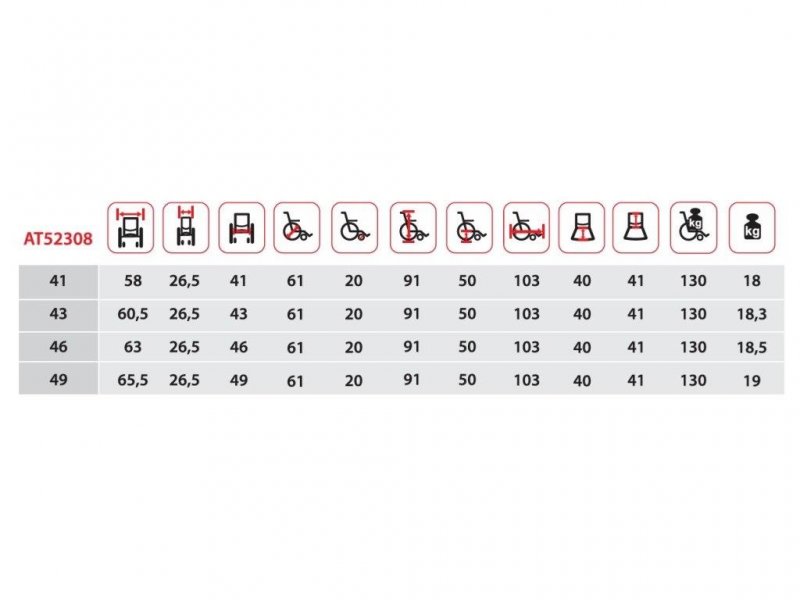 Základní mechanický vozík AT52308—Šířka sedačky 49cm