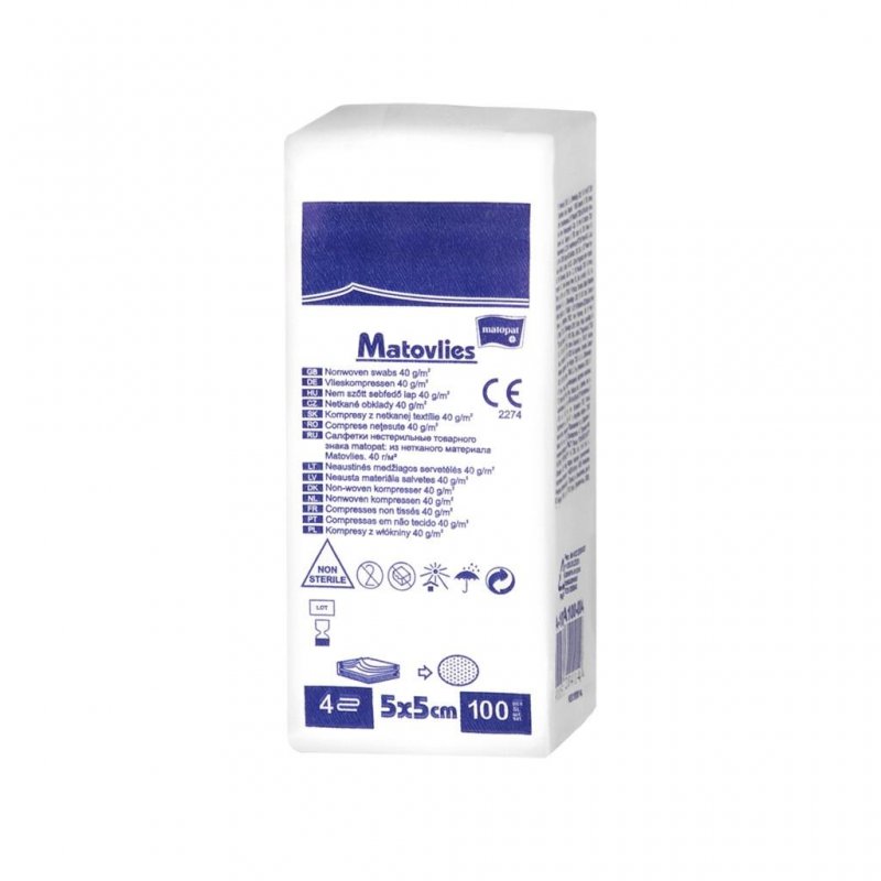 Matovlies kompresy z netkané textilie, nesterilní—7,5 x 7,5 cm, 100ks