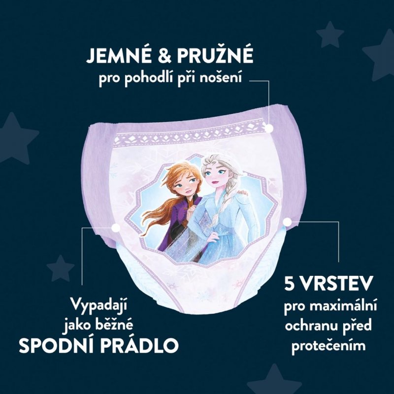 Huggies DryNites pro dívky 3-4 let JUMBO—Pro váhu 12-21 kg, natahovací kalhotky 64 ks