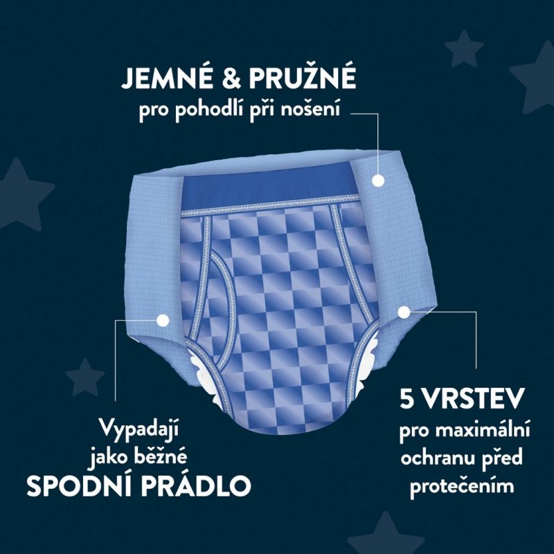 Huggies DryNites pro chlapce 13+ let JUMBO—Pro váhu 48-60 kg, natahovací kalhotky 33 ks