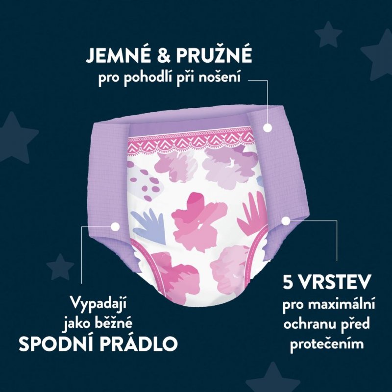 Huggies DryNites pro dívky 13+ let JUMBO—Pro váhu 48-60 kg, natahovací kalhotky 33 ks