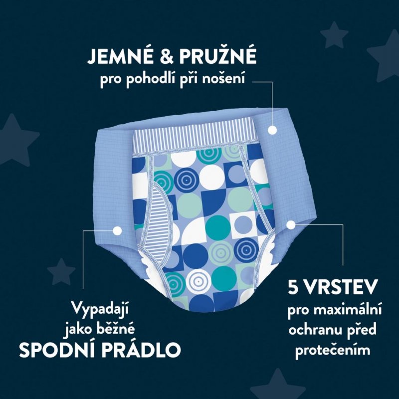 Huggies DryNites pro chlapce 8-13 let MEGA—Pro váhu 30-48 kg, natahovací kalhotky 23 ks