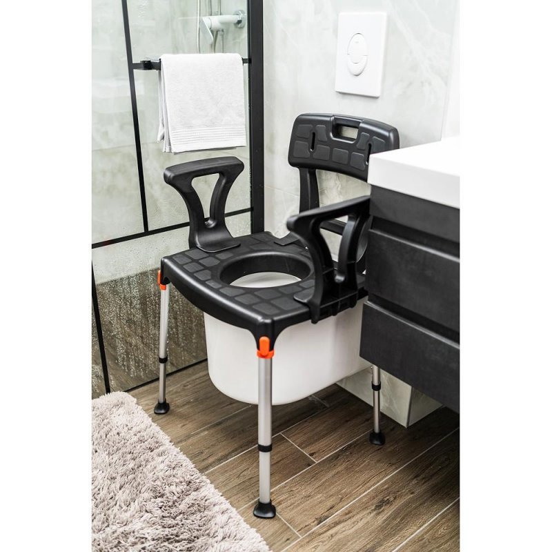 Toaletní židle 4v1 EH-BCMDBA - Černá—S madly a opěrkou