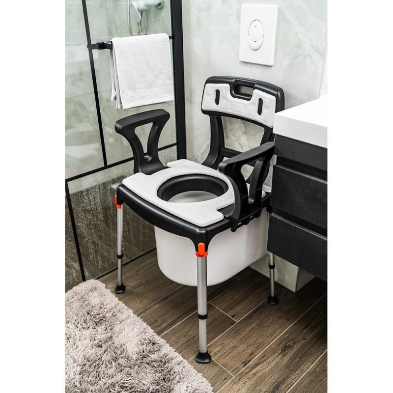 Toaletní židle 4v1 EH-BCMDBA - Černá—S madly a opěrkou