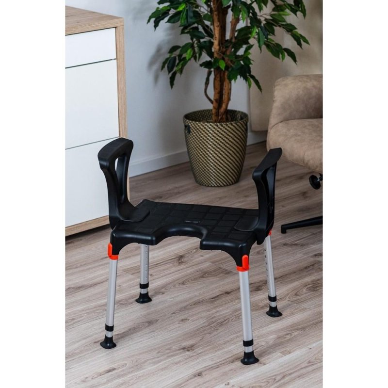 Sedačka do sprchy EH-BSCA - Černá—S výřezem a madly