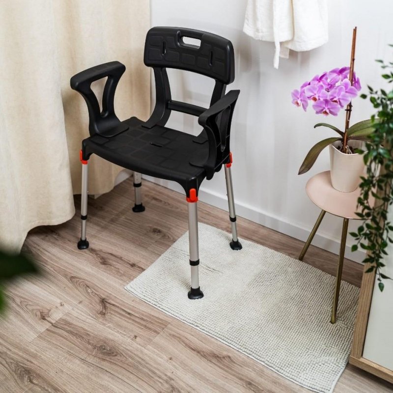 Křeslo do sprchy EH-BSSBA - Černá—S madlem a opěrkou zad