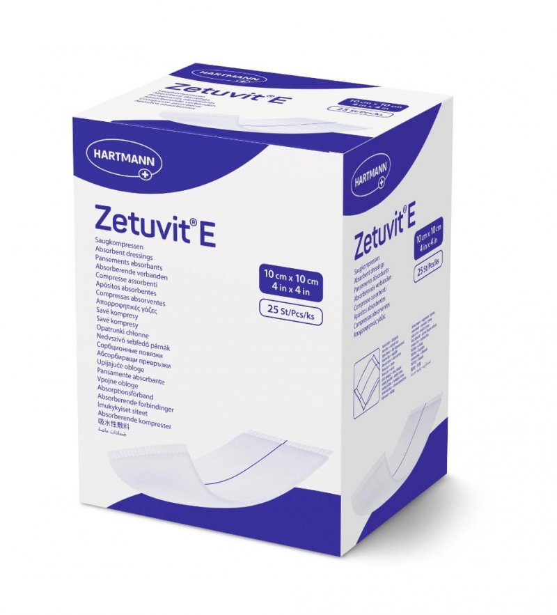 Kompresy s vysokou savou schopností Zetuvit E—Sterilní, 10x10 cm, 25ks