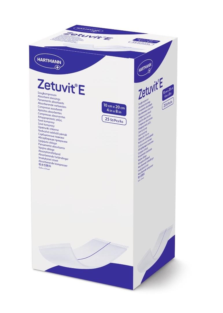 Kompresy s vysokou savou schopností Zetuvit E—Sterilní, 10x20 cm, 25ks