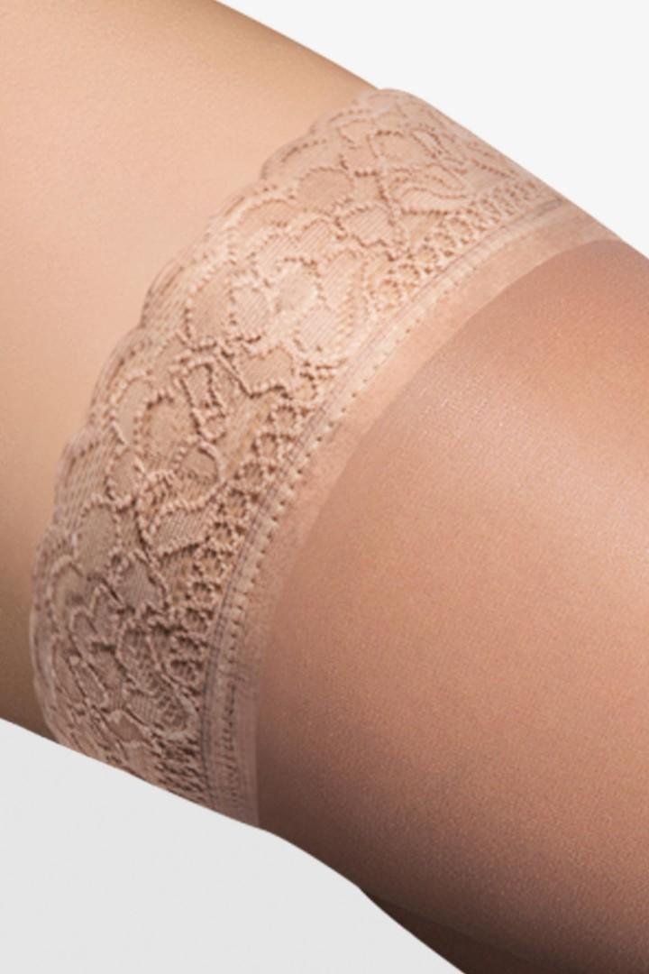 Stehenní punčochy s krajkou RELAX BASIC—Velikost XXL, barva světle tělová