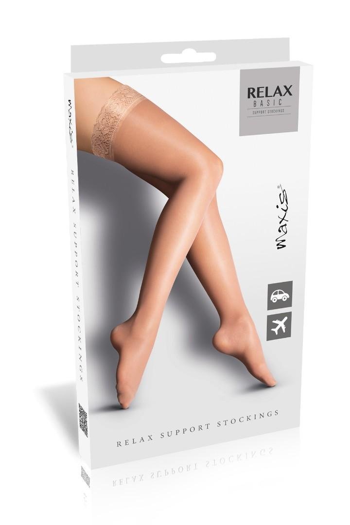 Stehenní punčochy s krajkou RELAX BASIC—Velikost M, barva tmavě tělová