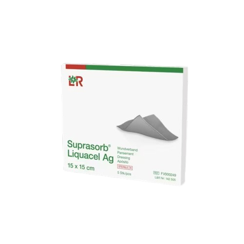 Suprasorb Liquacel Ag - 15 x 15 cm—Krytí s hydrovláknem a stříbrem, 5 ks