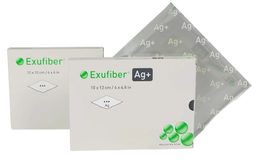 Exufiber Ag+, 10 cm x 10 cm, 10ks—Antimikrobiální absorpční krytí z hydrovlákna