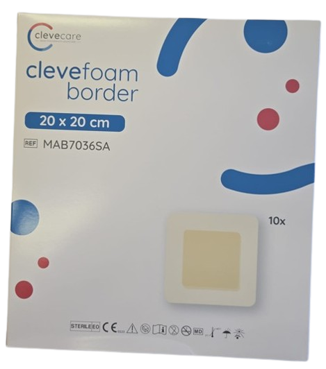 clevefoam border—20 x 20 cm, nepřilnavé krytí z polyuretanové pěny s adhezivním okrajem, 10 ks