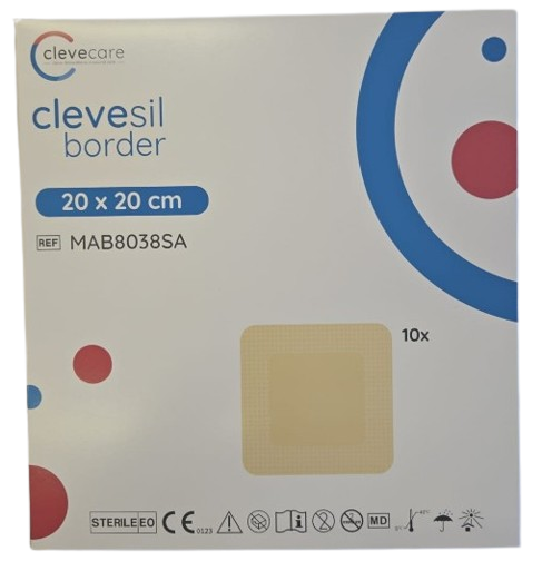 clevesil border—20 x 20 cm, obvaz z polyuretanové pěny se silikonovým rozhraním a okrajem, 10 ks