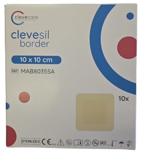 clevesil border—10 x 10 cm, obvaz z polyuretanové pěny se silikonovým rozhraním a okrajem, 10 ks