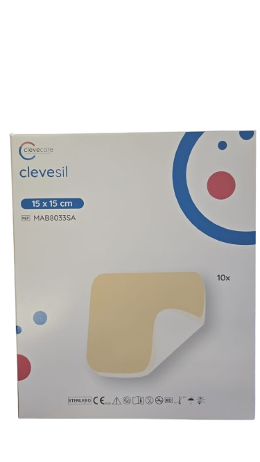 clevesil—15 x 15 cm, pěnový obvaz se silikonovým rozhraním a polyuretanem, 10 ks