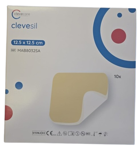 clevesil—12,5 x 12,5 cm, pěnový obvaz se silikonovým rozhraním a polyuretanem, 10 ks