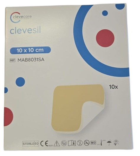 clevesil—10 x 10 cm, pěnový obvaz se silikonovým rozhraním a polyuretanem, 10 ks