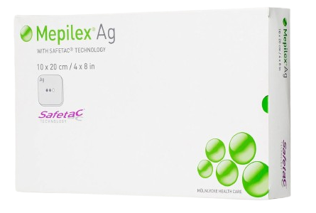 Mepilex Ag, 10 x 10 cm, 5 ks—Antimikrobiální krytí s technologií Safetac