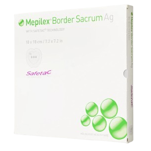 Mepilex Border Sacrum Ag, 18 x 18 cm, 5 ks—Samolepící absorpční krytí s technologií Safetac