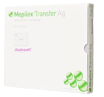 Mepilex Transfer Ag, 15 x 20 cm, 10 ks—Antimikrobiální krytí pro odvádění exsudátu
