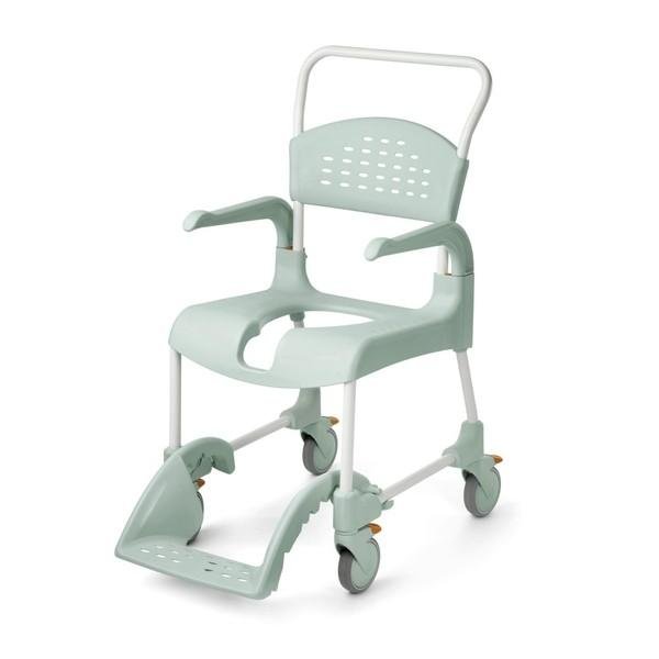 Pojízdné toaletní a sprchové křeslo Etac CLEAN—Výška sedu 49 cm, zelená barva, přední výřez