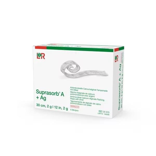 Krytí Alginátové Se Stříbrem Suprasorb A+Ag—30 cm, pro hluboké rány, 5 ks