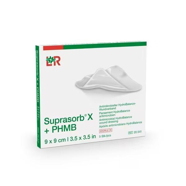 Krytí Hydrobalanční Suprasorb X+PHMB—9 x 9 cm, s polyhexanidem, antimikrobiální, 5 ks
